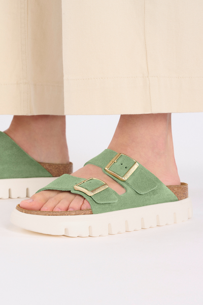 Birkenstock Arizona Chunky Green Tea Suede Leather Narrow